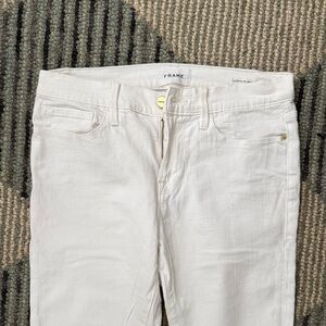 Frame Denim White Skinny Jeans with Gold Hardware